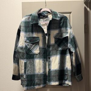 Zara Green and Black Checkered Overshirt